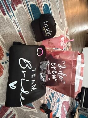 Team Bride Black Tote Bag with Pink Accents for Bridal Party